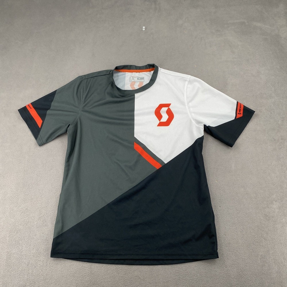 Scott Mens Cycling Jersey Medium Grey White Orange Colorblock Short Sleeve MTB